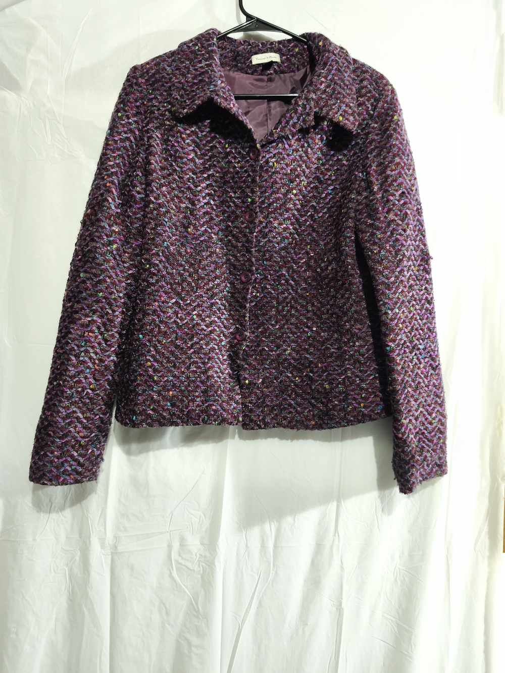 Vintage Women’s Purple Tweed Button-Front Blazer Jacket